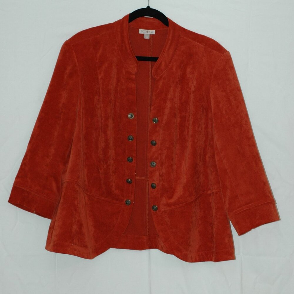 Roz & Ali Burnt Orange Velvet Jacket Size 2X Mandarin Collar, 3/4 Sleeve Blazer